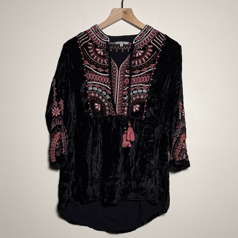 John Mark Embroidered Black Velvet Women's Top